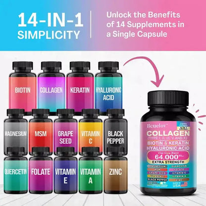 Collagen 64,000 mg - Extra Strength with Biotin & Keratin for Glamorous Hair & Nails